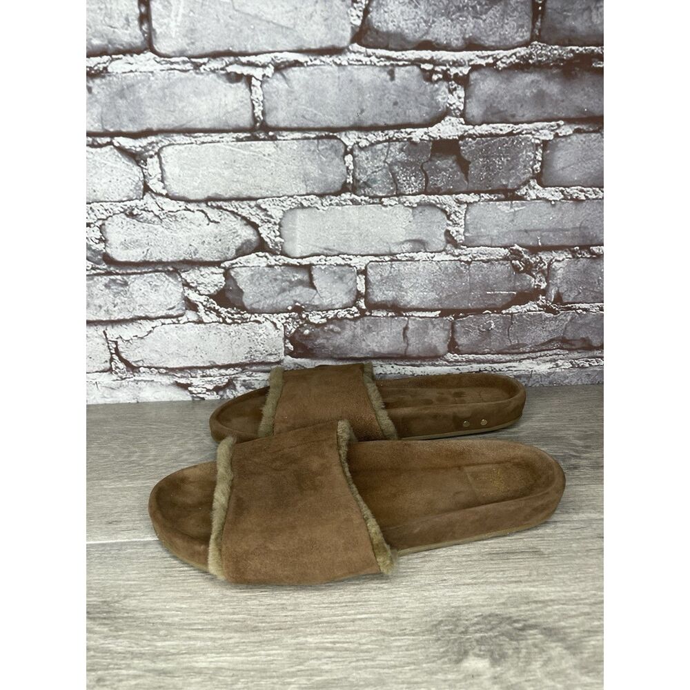 Beek Brown Sherpa Lining Brown Suede Leather Slides Sandals Women Sz 10M US/41EU